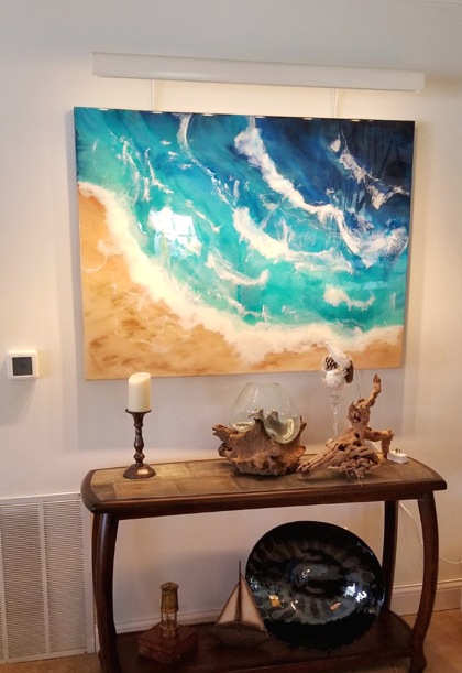 Ocean resin painting lit with Safe Spectrum LED's